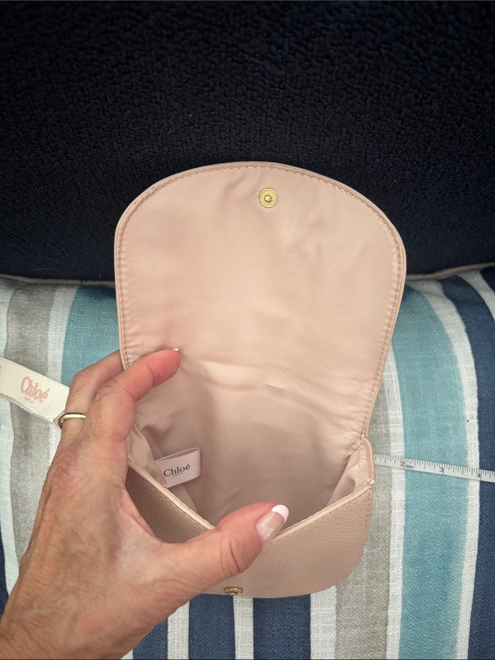 CHLOE BRAND Blush colored Pebbled Vegan Leather Parfum wristlet. - Picture 12 of 13